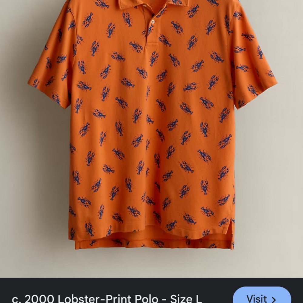 Polo Ralph Lauren orange Lobster-Print Polo Shirt 100 cotton large - Picture 2 of 2
